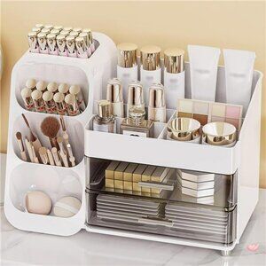 Large Makeup Organizer with Drawers Vanity Skincare Storage Box White